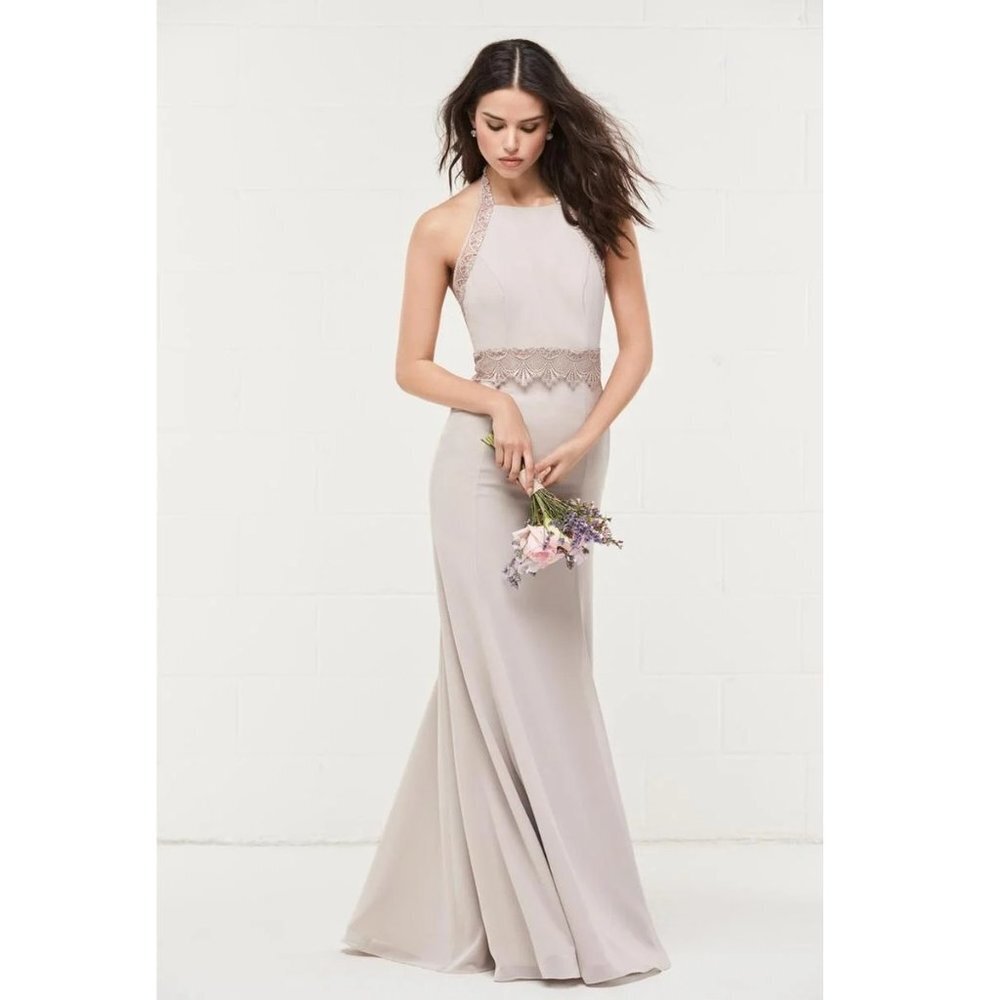 NEW Wtoo Mocha Wedding Bridesmaid Maxi Halter Neck Dress Z29